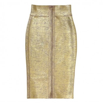 Newest Sexy Gold Bronzing Bandage Skirt 2018 Knitted Sweet Designer Pencil Skirt